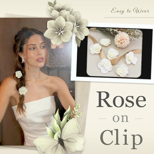 YAEISM 6PCS Beige Flower Hair Clips Small Satin Rose Hair Pins Elegant Bridal Hair Flowers Off White Floral Decoratives Claw Clip Wedding Hair Accessories for Women Girls