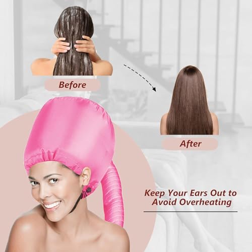 Hair Dryer Bonnet Attachment Adjustable Hood Deep Pink