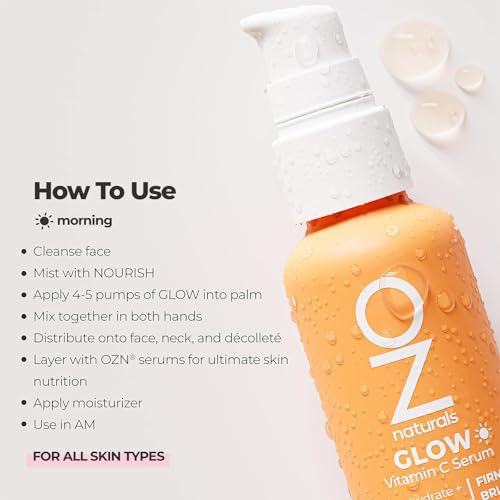 OZNaturals Glow Vitamin C Serum for Face - Brightening Anti Aging Serum with Hyaluronic Acid, Green Tea, and Vitamin E - Targets Age Spots - 1 oz