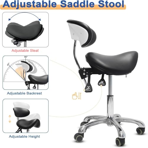 Ergonomic Saddle Chair with Back Support & Wheels