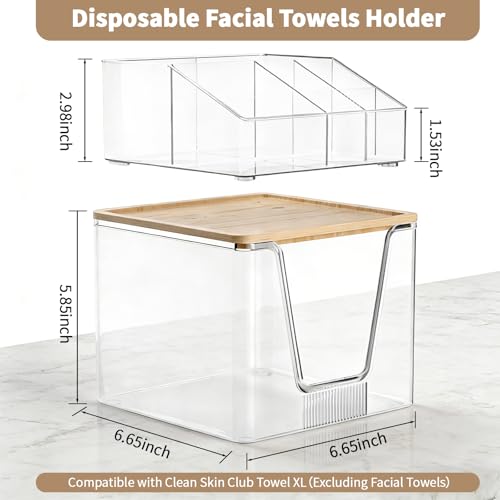 Disposable Facial Towel Holder & Cosmetic Organizer with Bamboo Lid