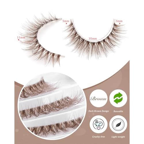 outopen 10 Pairs Brown Lashes Natural Look Cat Eye Brown Eyelashes Wispy Clear Band Eye Lash Short Fake Eyelash