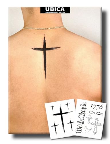 Semi-Permanent Cross Tattoo for Men, 2 Sheets Waterproof