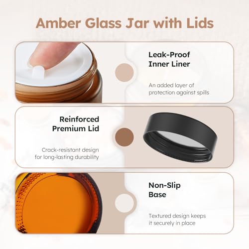 4 oz Amber Glass Jars with Lids, 24 Pack - Airtight