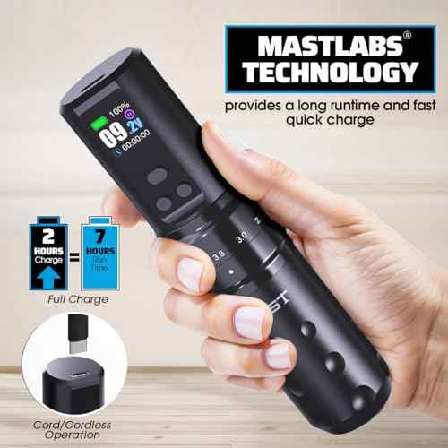 Mast Tattoo Fold2 Pro Tattoo Gun Kit Complete Tattoo Machine Kit 2000mAh Battery Supply Mcore-C1 Motor Real 7 Strokes Length