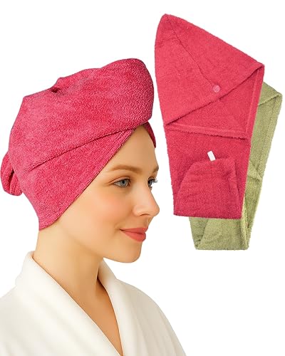 100% Cotton Hair Wrap Towels - Pack of 2, Soft & Absorbent
