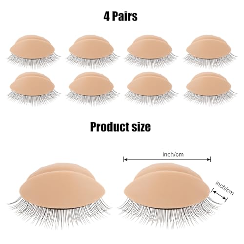 4 Pairs DOUBLE-LAYER Practice Lash Strips for Lash Mannequin Head, Replaced Eyelid Practice for Lash Extension Training, Eyelash Extension Practice Lashes, Removable Realistic Eyelids