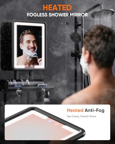 Heated Fogless Shower Mirror with Dimmable Lights & Razor Holder