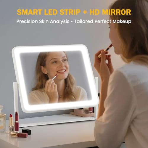 Bearolve 14"×12" LED Vanity Mirror with 3-Color Lighting & 360° Rotation