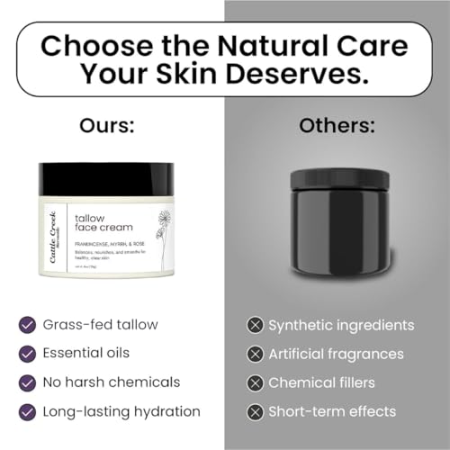 Cattle Creek Tallow Face Moisturizer - Whipped Beef Tallow for Face with Sweet Almond, Myrrh, Frankincense & Rose Oils ? Grass-Fed Beef Tallow for Face Care, Hydration & Sensitive Skin (4oz)
