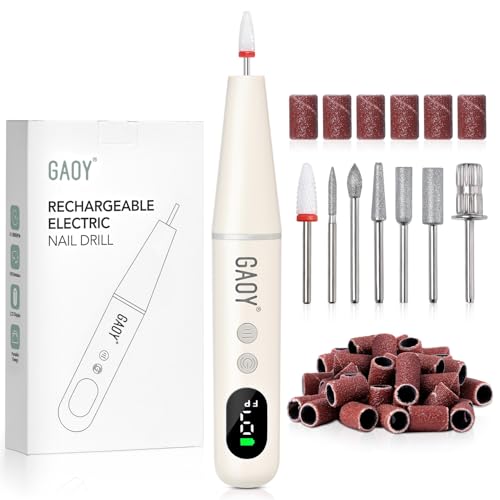 GAOY Cordless Electric Nail Drill with LED Display - Milky White, 9 Speeds