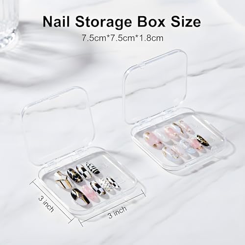Press On Nail Storage Box Set - 12 Clear Display Cases + 60 Adhesive Tabs