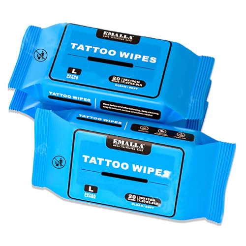 Emalla Tattoo Wipes, Large 60pcs All in One Premium Tattoo Care Wipes to Clean Skin and Tattoo Aftercare Tattoo Supplies (3 Pack)