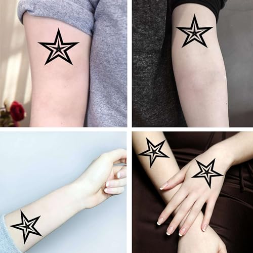 6 Sheets Temporary Tattoo Nautical Star Big Pentagram Fake tattoos Neck Arm Chest for Women Men Adults 3.7 X 3.7 Inch Stars Tattoo