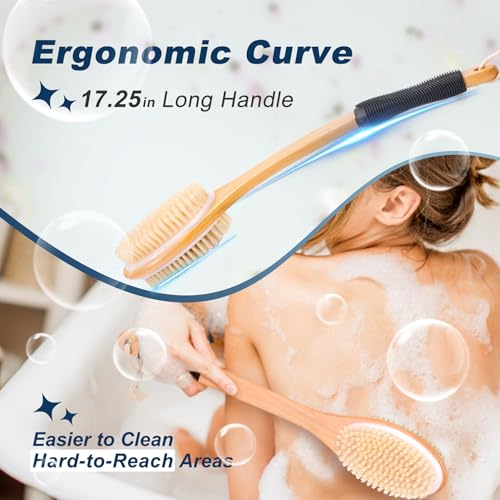 Long Handle Back Scrubber Brush for Shower – Double-Sided Exfoliating Body Brush for Women & Men