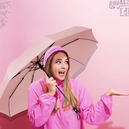 SIEPASA Windproof Travel Compact Umbrella-Automatic Umbrellas for Rain-Compact Folding Umbrella, Travel Umbrella Compact, Small Portable Windproof Umbrellas for Men Women Teenage.(Pink)