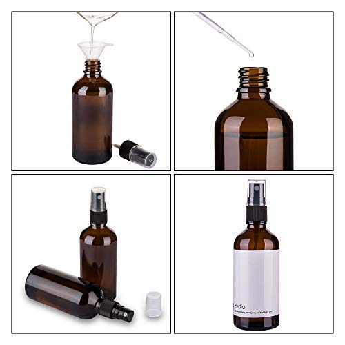 Hydior 4oz Amber Glass Spray Bottles for Essential Oils - 2 Pack Fine Mist