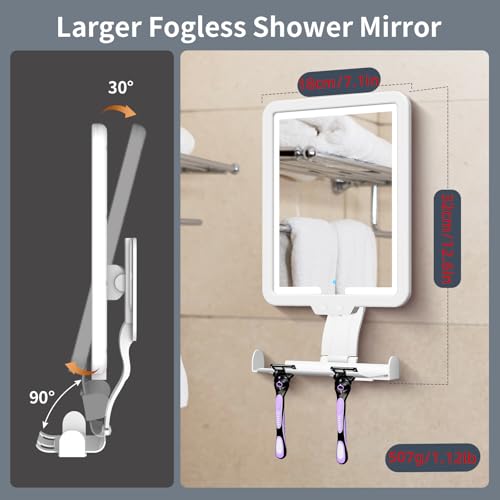Heated Fogless Shower Mirror with Lights – 3-Color Dimming, 9.5x8 Inch