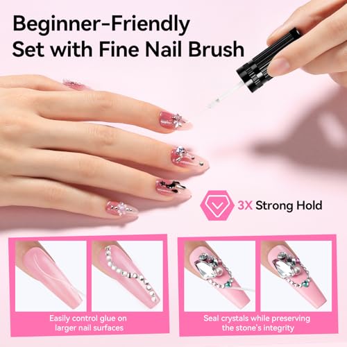 Makartt Nail Rhinestone Glue Gel 8ml*4 with Precision Brush & Tip - Gem Grip
