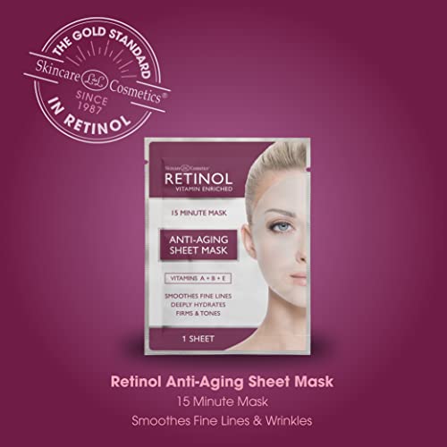 Retinol Anti-Aging Sheet Mask – Hydrating Vitamin-Enriched 15 Minute Treatment With Collagen Firms Face – Exfoliates for Improvement In Tone & Minimizes Fine Lines & Wrinkles For Noticeable Difference