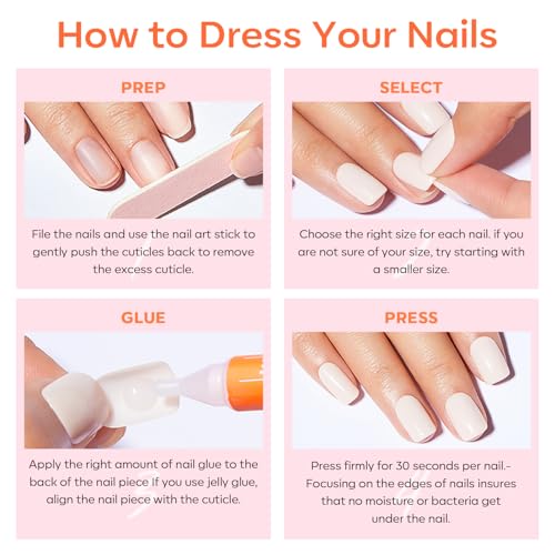 Modelones Milky White Press On Nails Almond 32Pc Kit