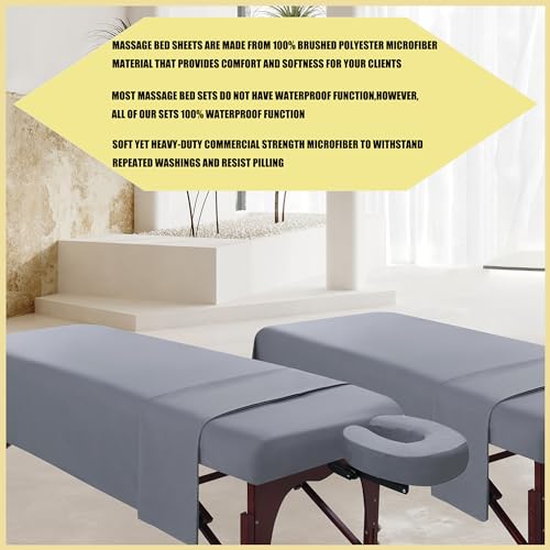 Microfiber Massage Table Sheet Sets 3 Pcs Massage Bed Cover Soft Wrinkle Free Includes Massage Fitted Sheet,Massage Sheets and Face Cradle Cover for SPA Beauty Salon Tattoos (Gray)