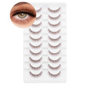 outopen 10 Pairs Brown Lashes Natural Look Cat Eye Brown Eyelashes Wispy Clear Band Eye Lash Short Fake Eyelash