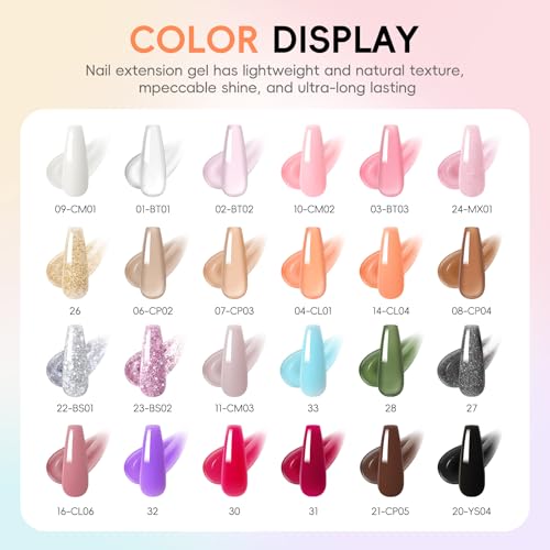 PEACECOLOR 52Pcs Poly Gel Nail Extension Kit with UV Light & Drill - 24 Colors