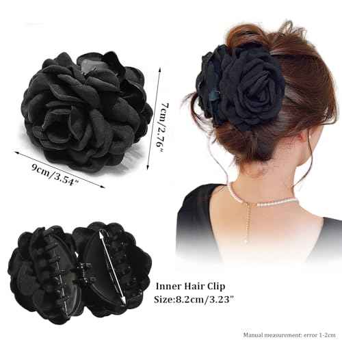 4pcs Handmade Fabric Rose Flower Hair Claw Clip for Women Girls, 3.94" Large Boho Hawaiian Floral Hairpins Barrettes for Thick Thin Hair Styling Accessories(Red Pink)