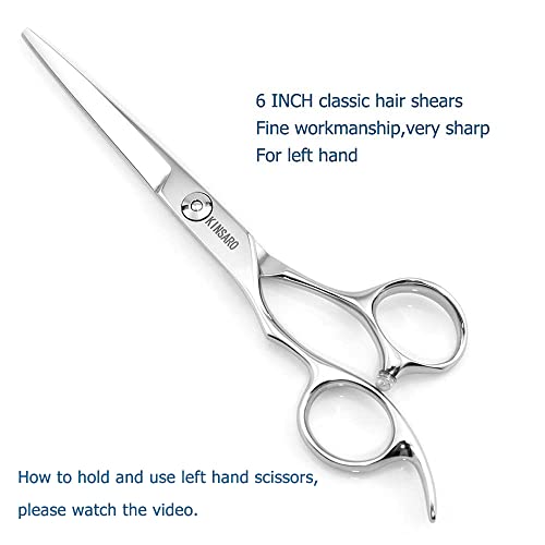 KINSARO Left Hand Hair Cutting Scissors 6 Inch Japan 440C Steel Professional Shears