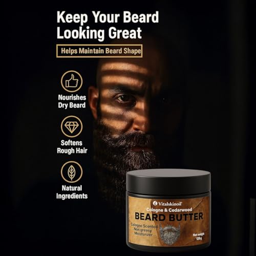 Beard Butter for Men, Cologne & Cedarwood Scented, Non-Greasy Conditioning Moisturizer, 4.23 oz