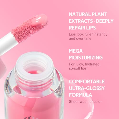 Color Nymph Lip Oil & Lip Gloss Set, Hydrating Non-Sticky Lip Makeup, Nourishing Lip Care with Jojoba Oil & Hyaluronic Acid, Glossy Pigmented Finish, #04 Ballet Pink