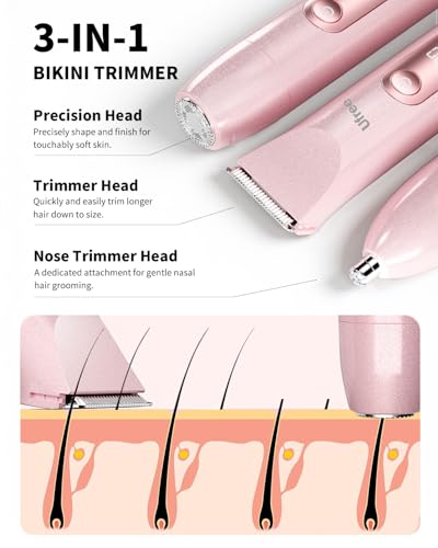Ufree Bikini Trimmer Electric Razor for Women, Dual Head Rechargeable