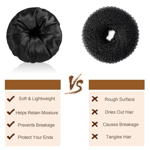 Satin Hair Bun Donuts - 4 Pack Medium Black