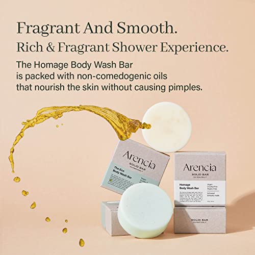 ARENCIA Homage Natual Body Soap Bar for Softer Skin ? Jojoba Oil, Castor Oil for Soothing, Hydrating, Body and Facial Cleanser, Plastic-Free, Eco-friendly, Vegan, Sustainable