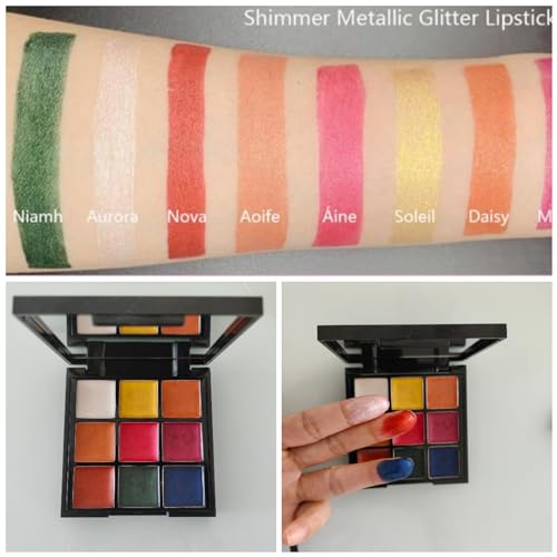 9color Glitter Super Gloss Lipstick Palette moisturizing Waterproof glimmer Lip Palette Makeup,Pigmented Festival Halloween Body Face Paint Lipstick Set
