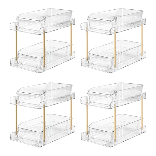 LAREKUN4pack 2-Tier Organizer & Storage Unit Stackable Bathroom Cabinet Organizer Pull-Out Kitchen Pantry Organizer & Storage System Suitable for Countertops, Pantries, Kitchens, Bathrooms