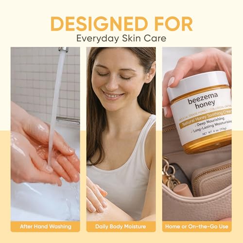 Beezema Medical Grade Honey, with Manuka Honey, Colloidal Oatmeal & Natural Oils, Natural Lotion, for Relieving Dry Skin on Hands and Body. Fast-Absorbing & Non-Greasy, Unscented - 4oz (1)