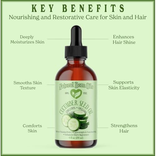 8oz Cucumber Seed Oil, 100% Pure and Natural, Cold-pressed, Unrefined, Moisturizer for Skin and Hair - Includes Pump & Flip Cap