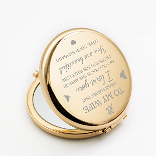 I Love You Wife Gold Compact Mirror with 2x Magnifying