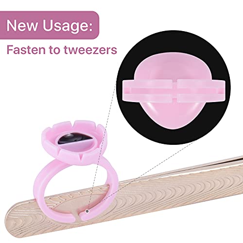 Pretty memory 100 Pcs Glue Rings for Eyelash Extensions, Can Fasten to Tweezers, Easy Fanning Glue Holder for Volume Lashes, Disposable Lash Glue Rings Eyelash Extension Supplies (Pink)