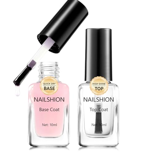 Nailshion Pink Base & Clear Top Coat Nail Polish Set
