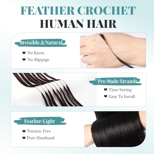 Human Crochet Hair Extensions 14 Inch Yaki Straight Pre-Separated Black #1B