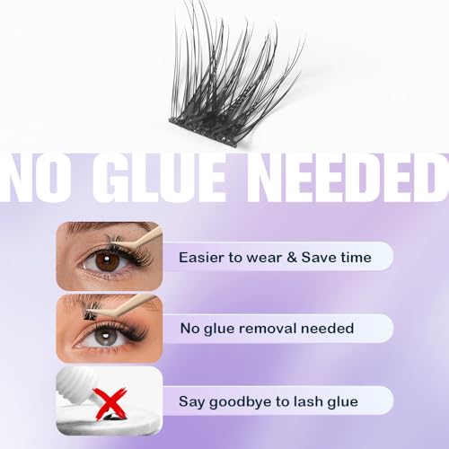 Self Adhesive Eyelashes, No Glue Needed Self Adhesive Lash Clusters, Reusable Pre-Glued Eyelashes No Remover No Residue for Beginners