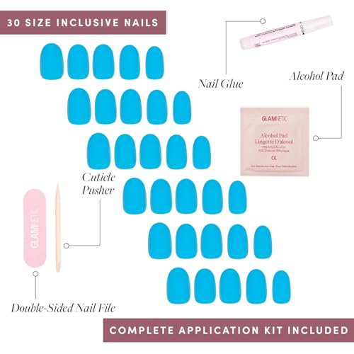 Glamnetic Azure Blue Press-On Nails - Short Round 30 Nail Kit