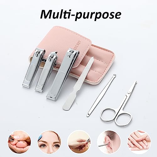 AtiMier Pink Nail Clipper Set for Women & Men with Travel Case