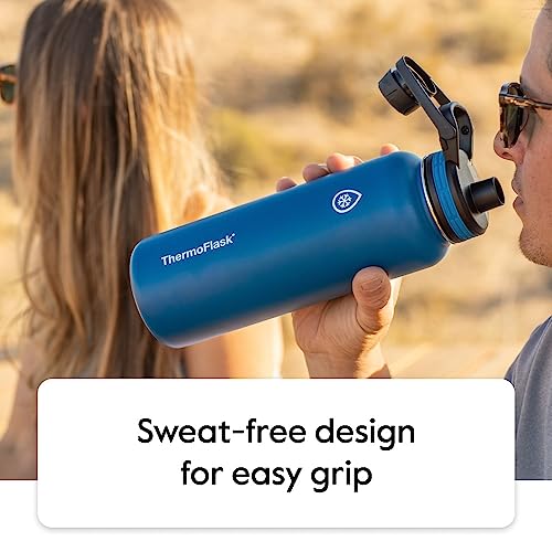 ThermoFlask 16 oz Double Wall Vacuum Insulated Stainless Steel 2-Pack of Water Bottles, Blueberry/Wolf Grey