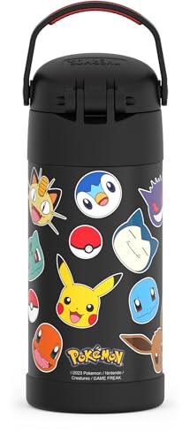 THERMOS FUNTAINER Water Bottle with Straw - 12 Ounce, Pokémon - Kids Stainless Steel Vacuum Insulated Water Bottle with Lid