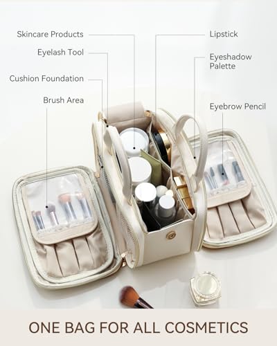 Prite Large Makeup Bag, Waterproof Travel Cosmetic Case with Brush