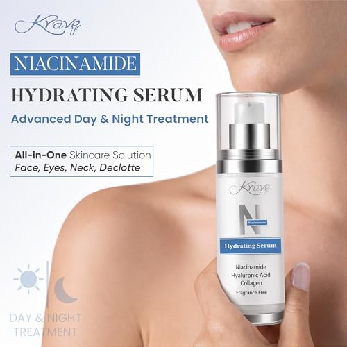 Advanced Anti-Aging Niacinamide Hydrating Day & Night Serum All in One Skincare Solution (Face, Neck, Eyes, D?collet?) for Discoloration, Minimizing Pores, Wrinkles, Fine Lines, Fragrance Free, 1 floz